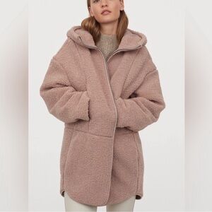 H&M Blush Teddy Faux Shearling Hooded Jacket
